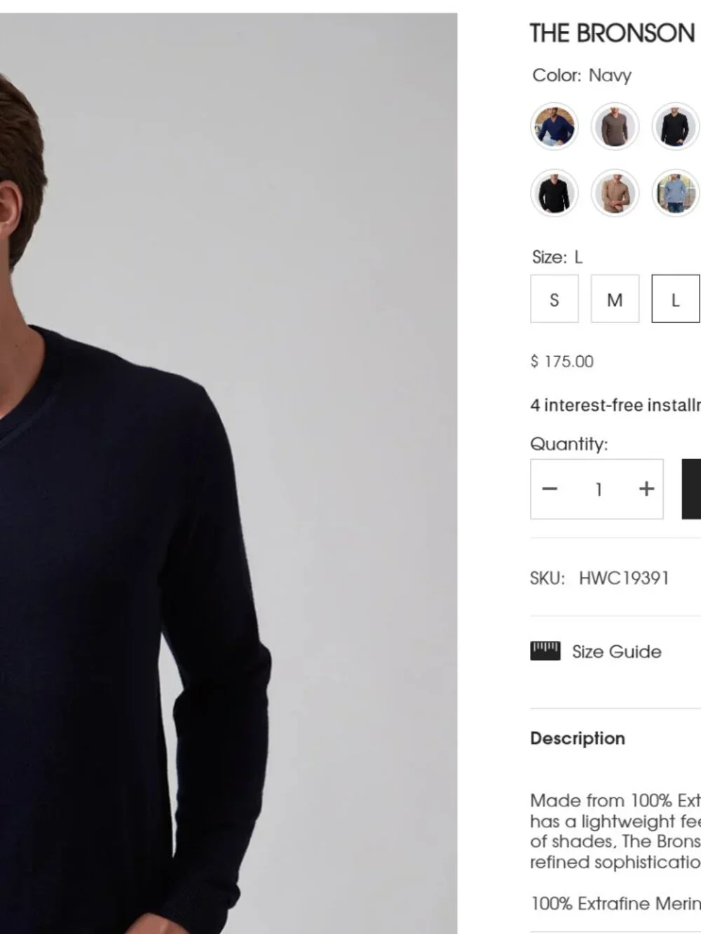Raffi Navy Merino Wool V-Neck Sweater Men's L